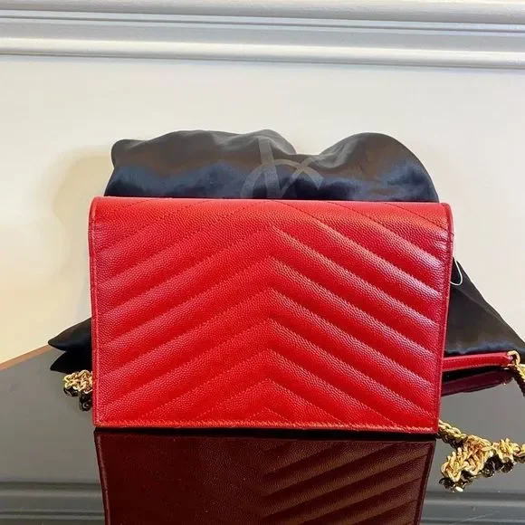 AUTHENTIC YSL Yves Saint Laurent Red Wallet on a Chain with gold hardware - Picture 3 of 9